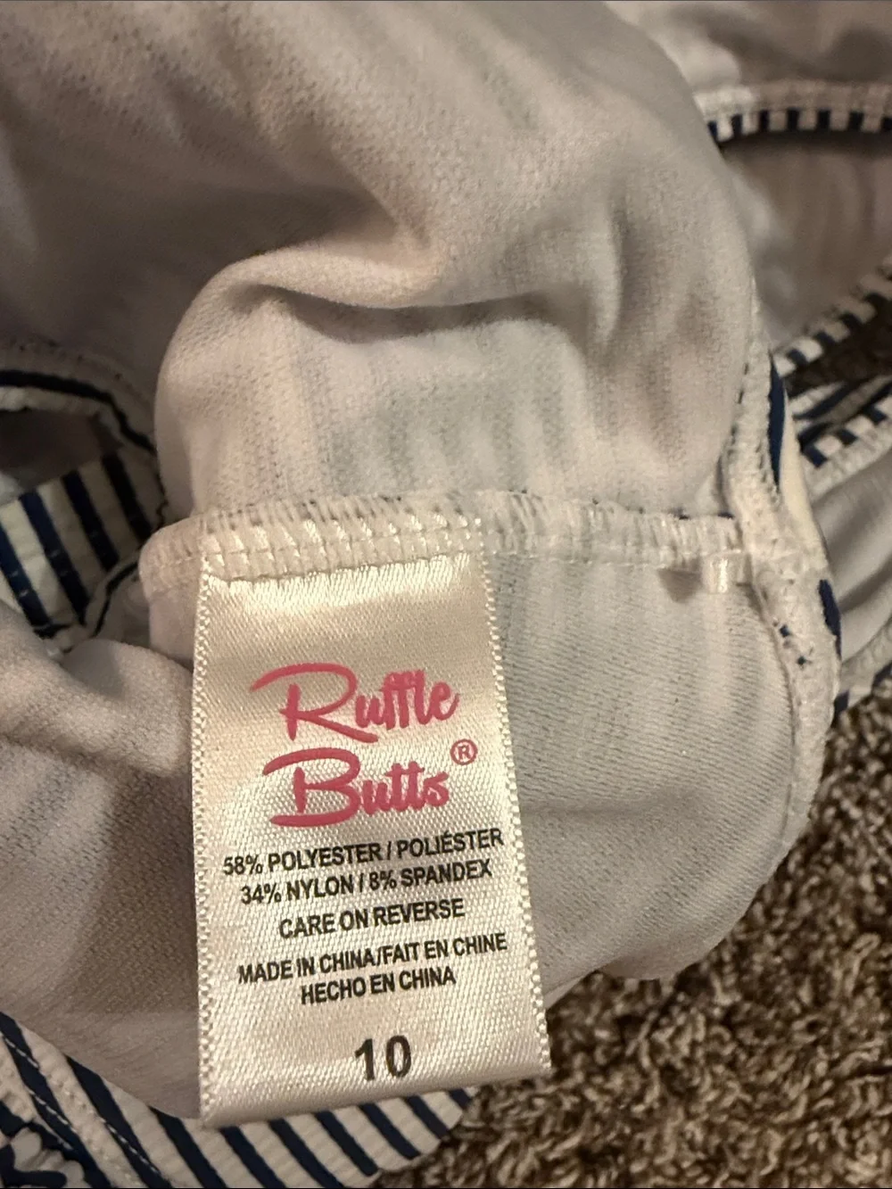 Girls Striped Ruffle Butts  Bikini Set - Navy and White size 10